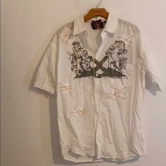 FRANKY MAX WHITE BUTTON DOWN SHIRT SIZE LARGE - Picture 1 of 3